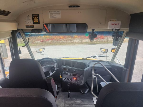 Driver's seat and dash in the new bus purchased from bond money