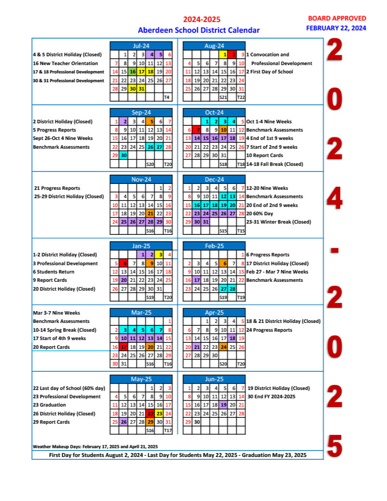 Academic Calendar Aberdeen School District