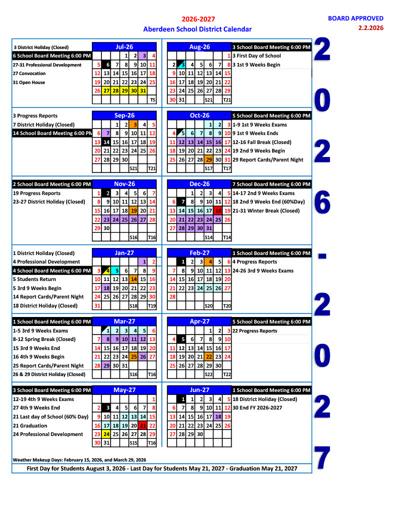 Asd School Calendar 1 Academic Calendar | Aberdeen School District