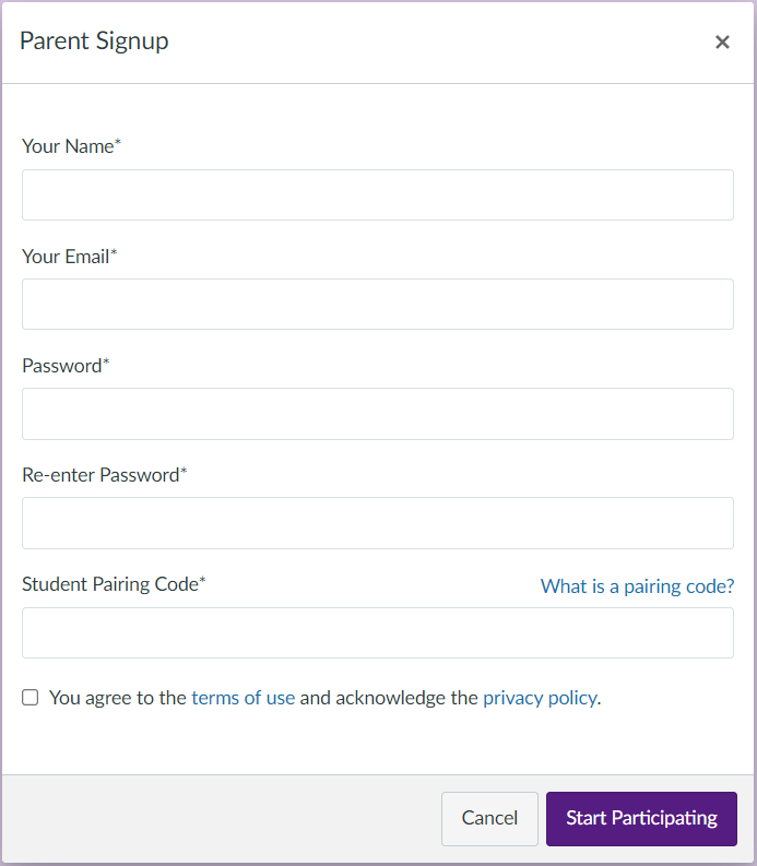 Canvas Observer Account Form