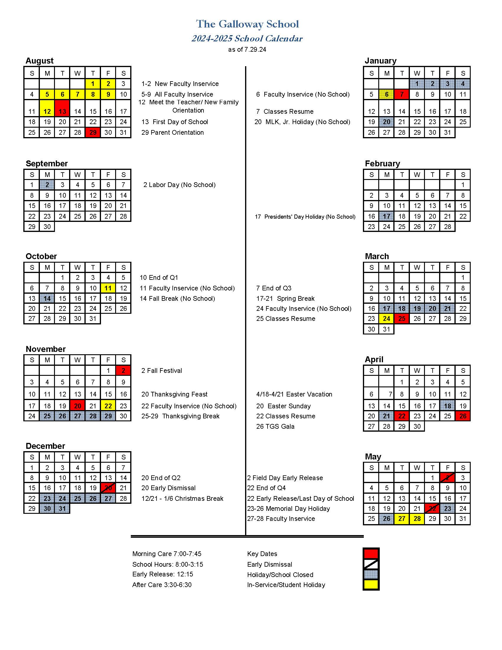 School Year Calendar