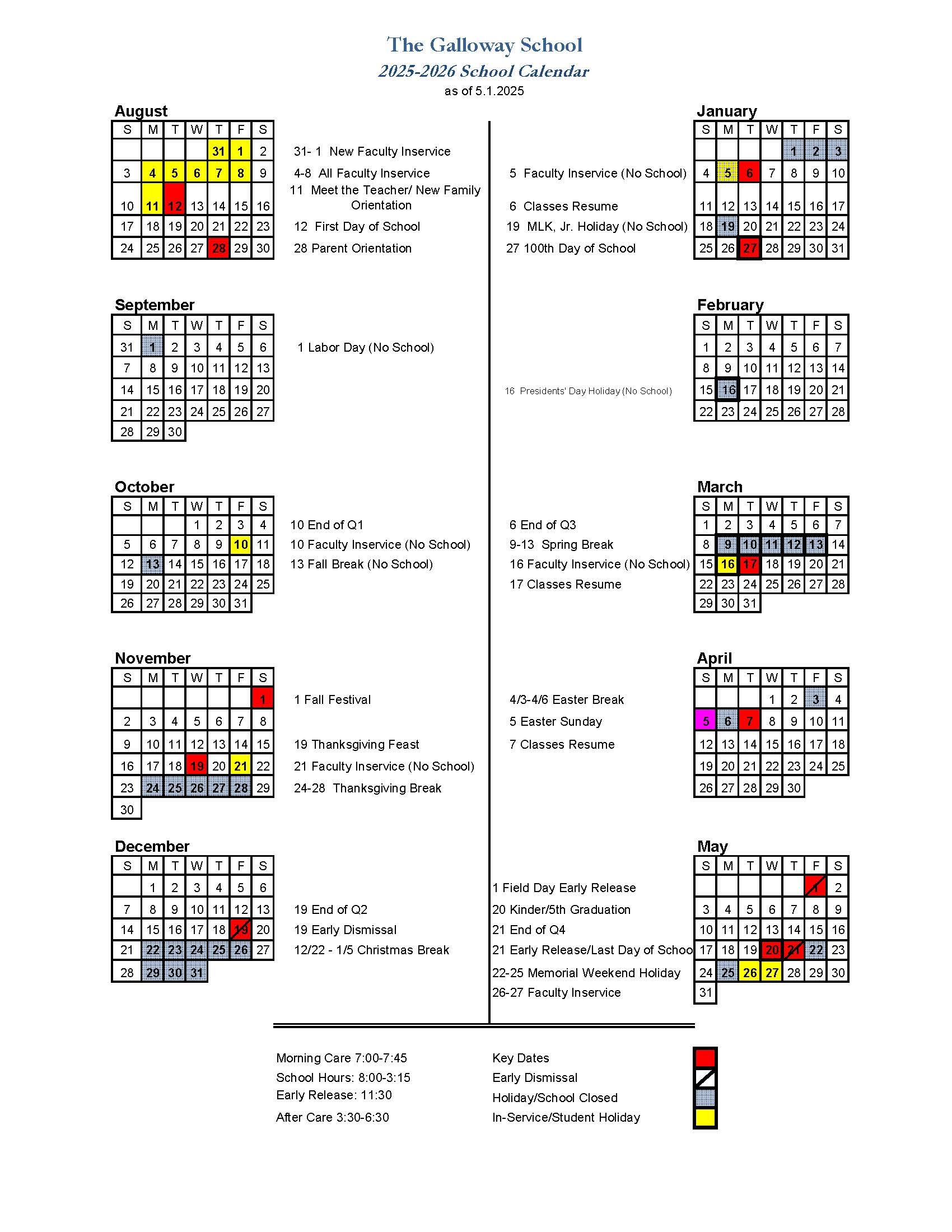 School Year Calendar