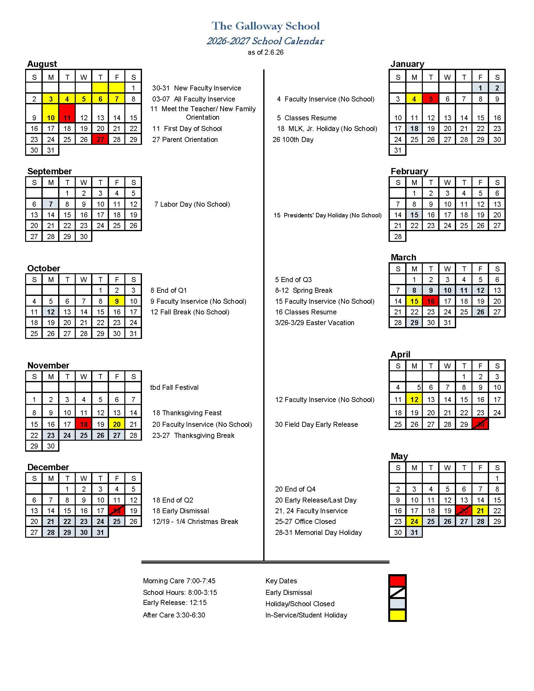 School Year Calendar