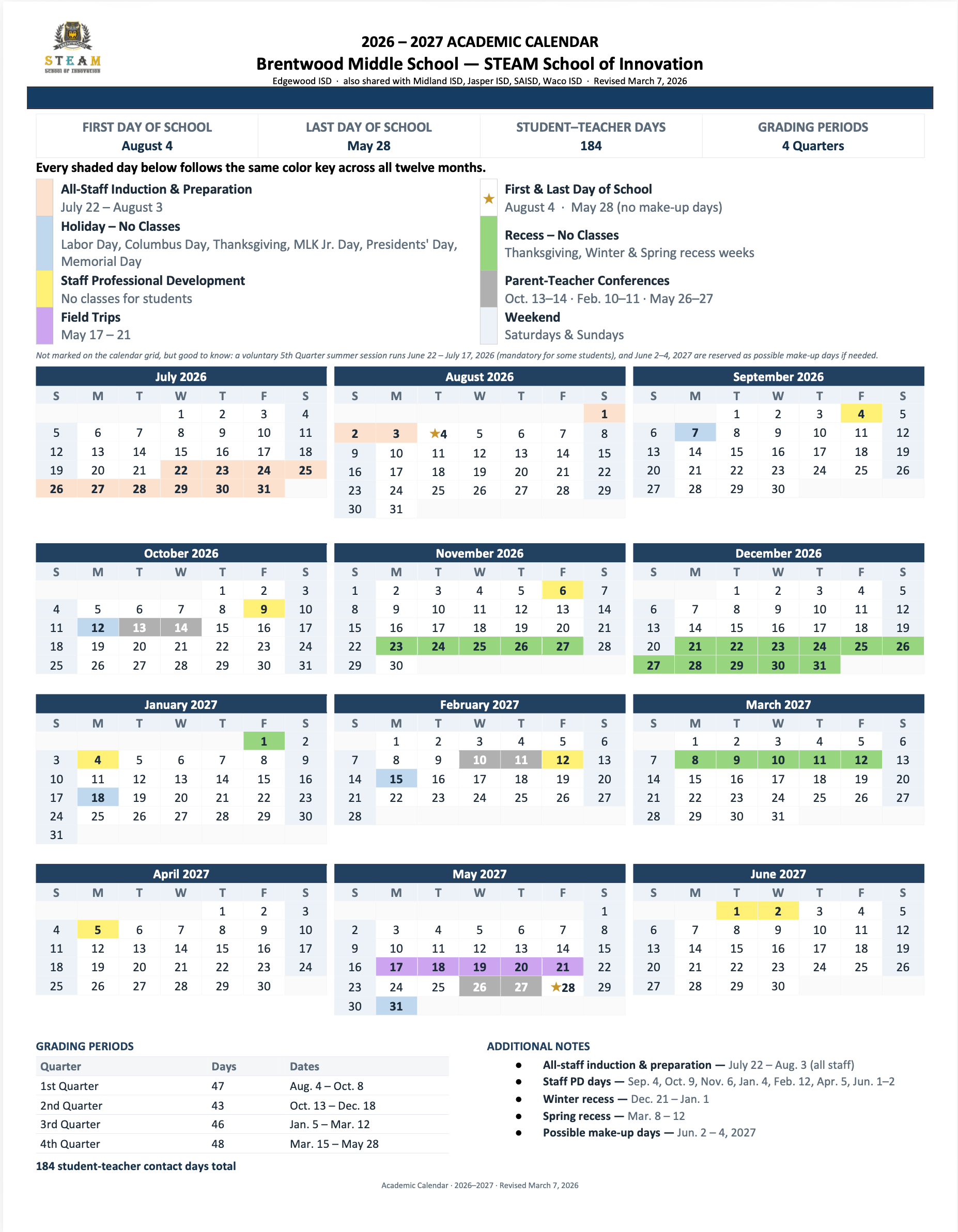 Third Future Schools Brentwood SSOI Calendar