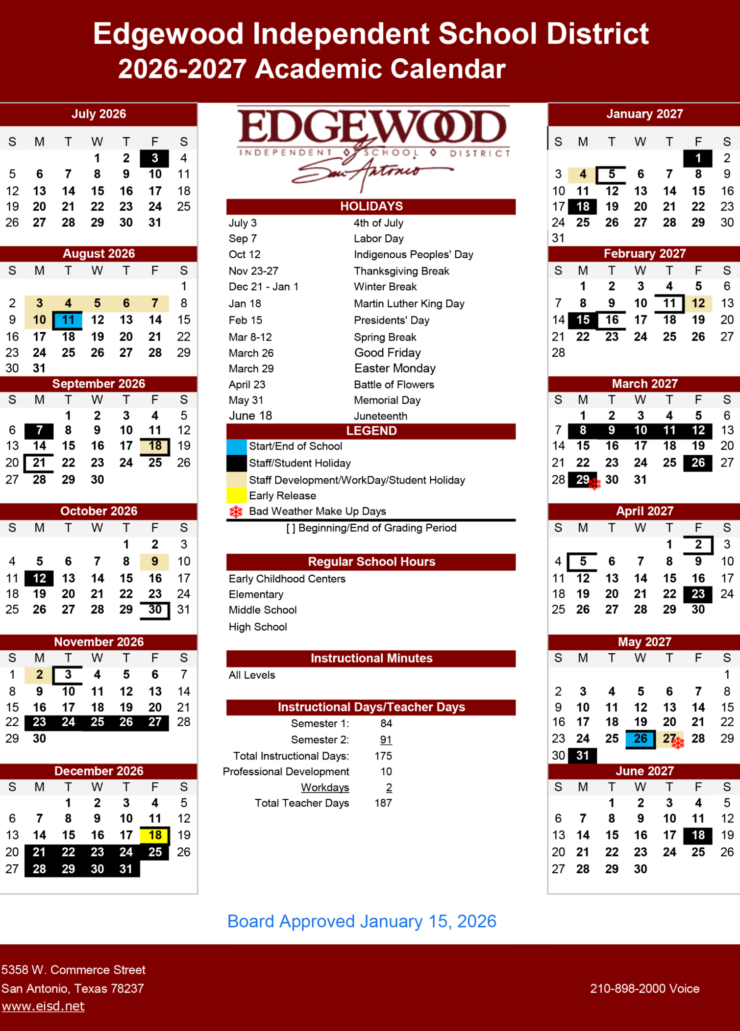 EISD 2026-2027 Academic Calendar