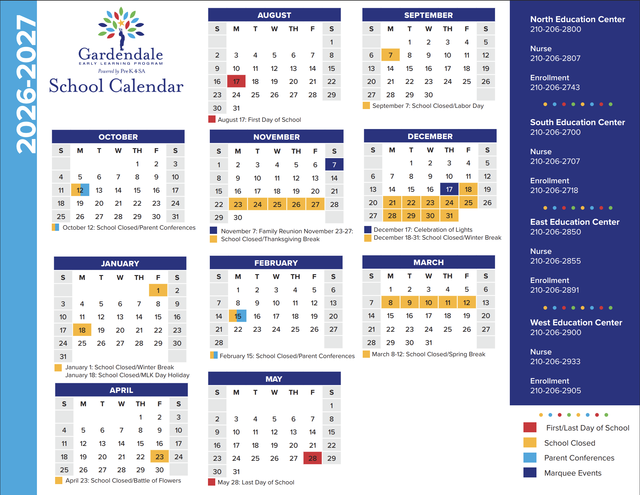 PreK 4 SA and Gardendale 2026-2027 Calendar