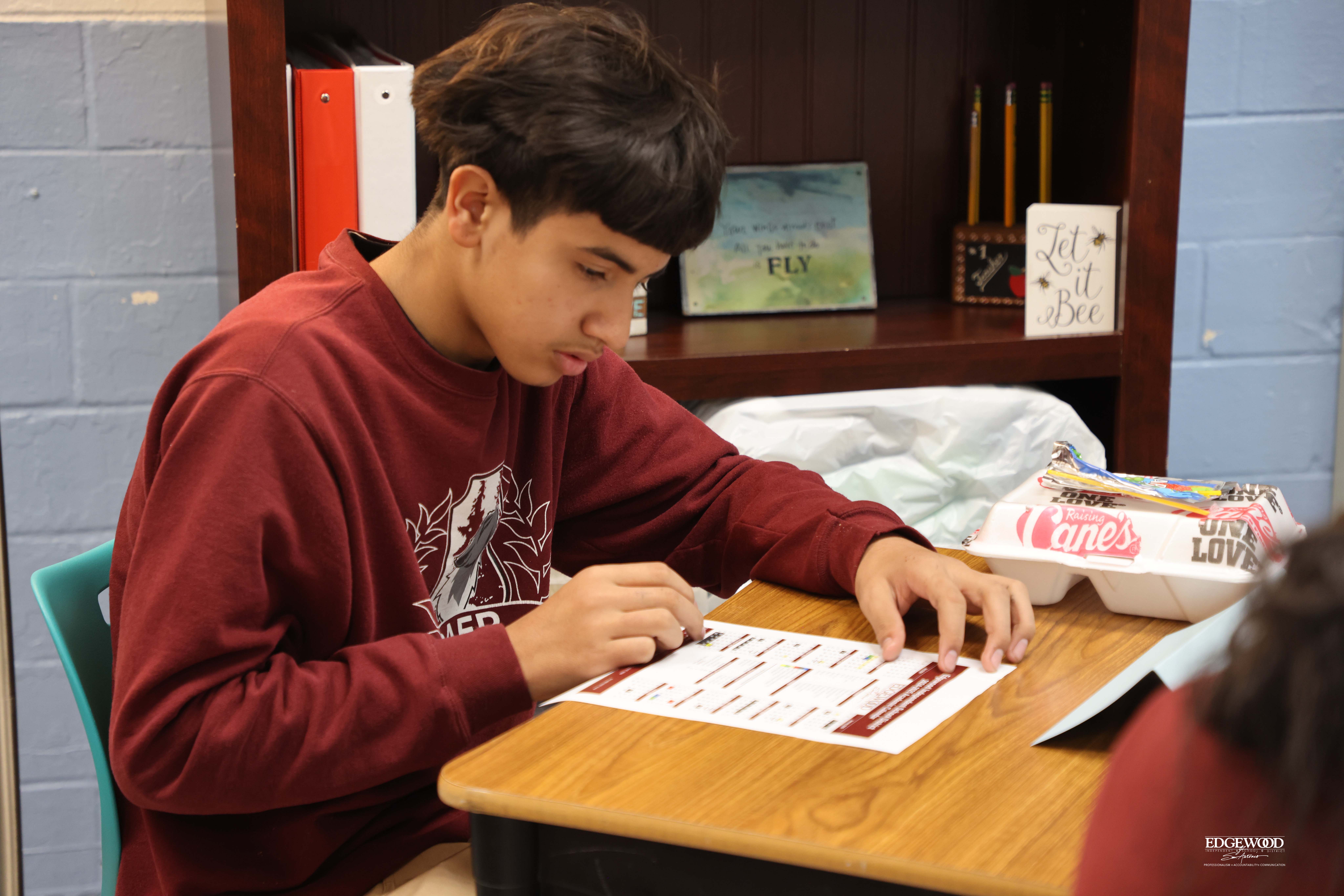 student at a desk