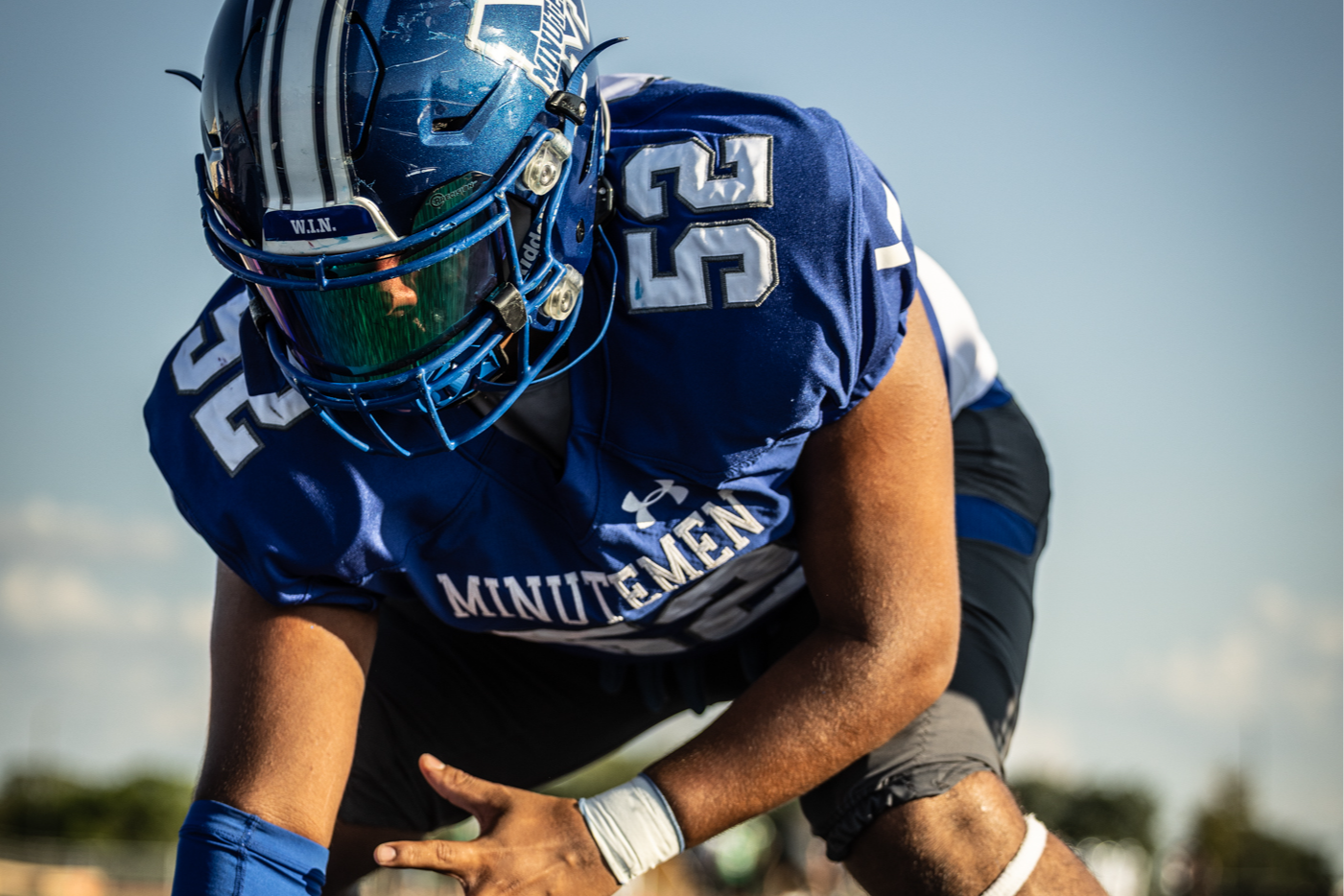 MHS football player on the line