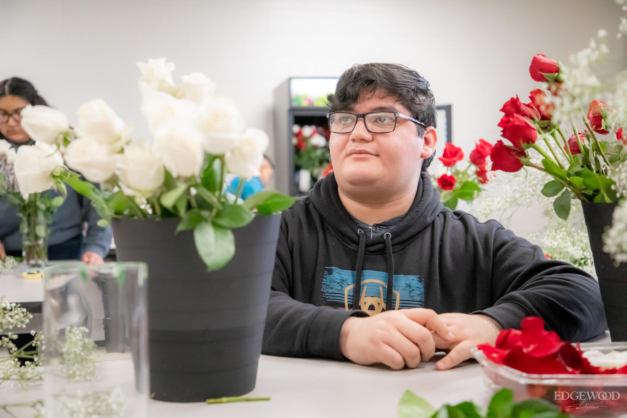 Student with flowers