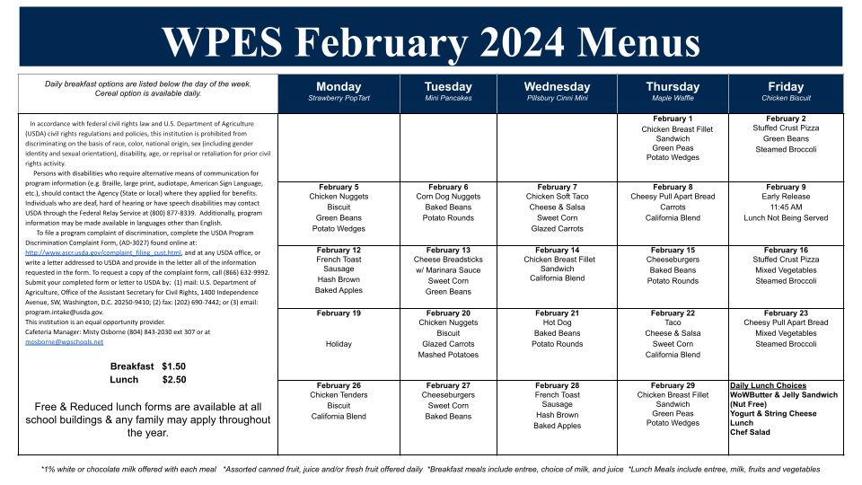 WPES February Menu