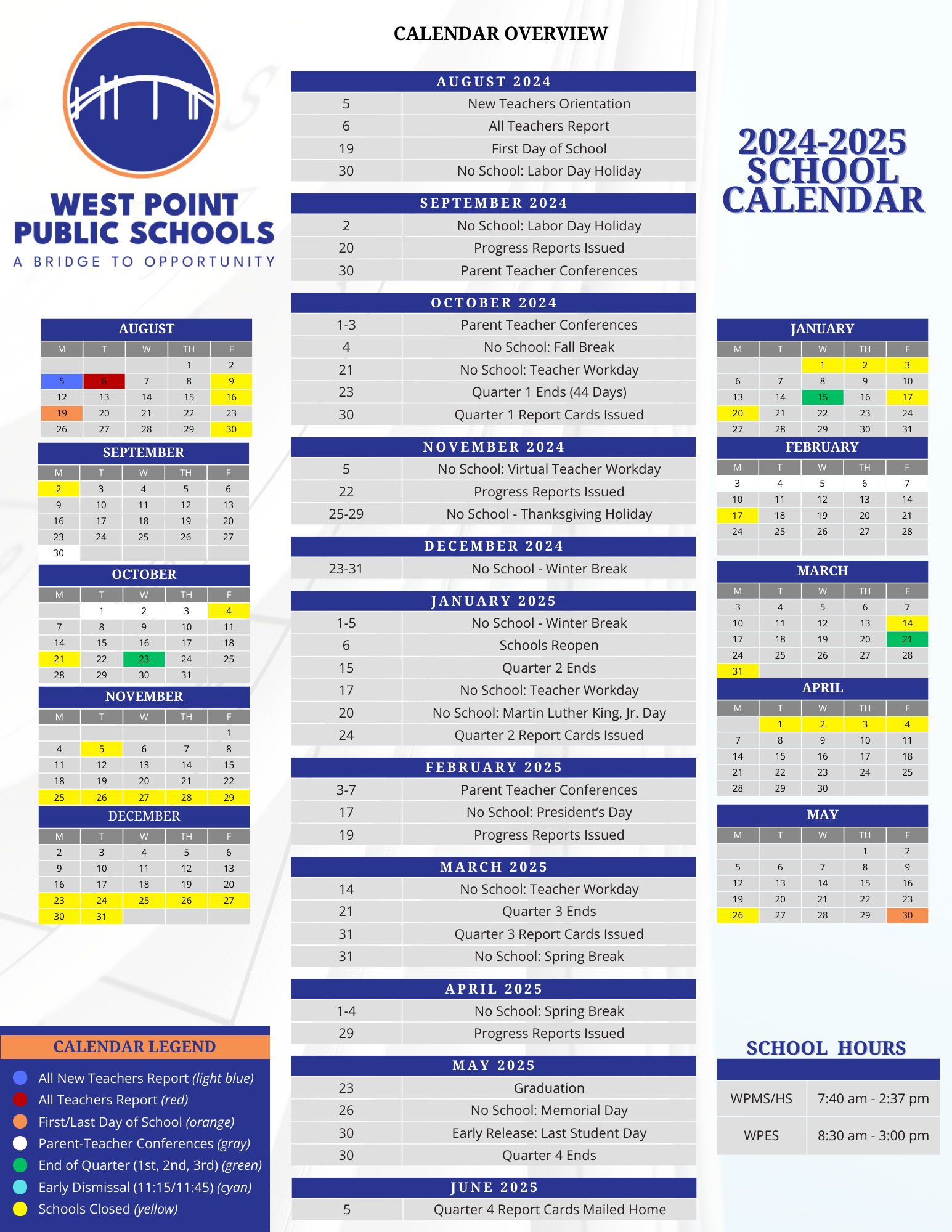 WPPS 2024-2025 Division Calendar