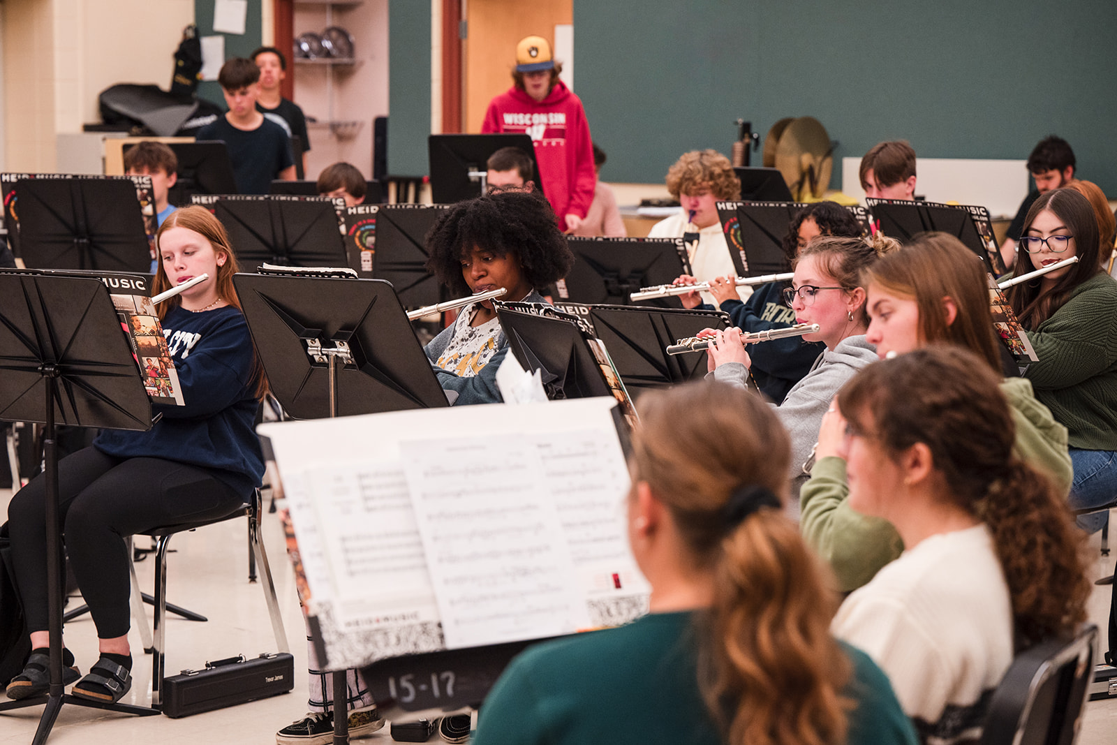 students practicing during band