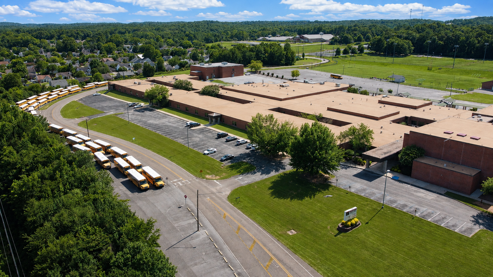 aerial daytime photo of Thompson Middle School