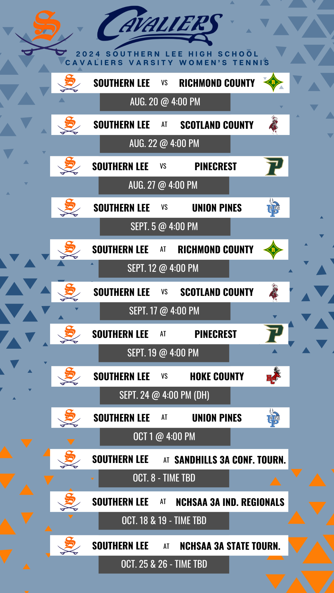 Southern Lee  High School WOMENS TENNIS  Schedule 2024