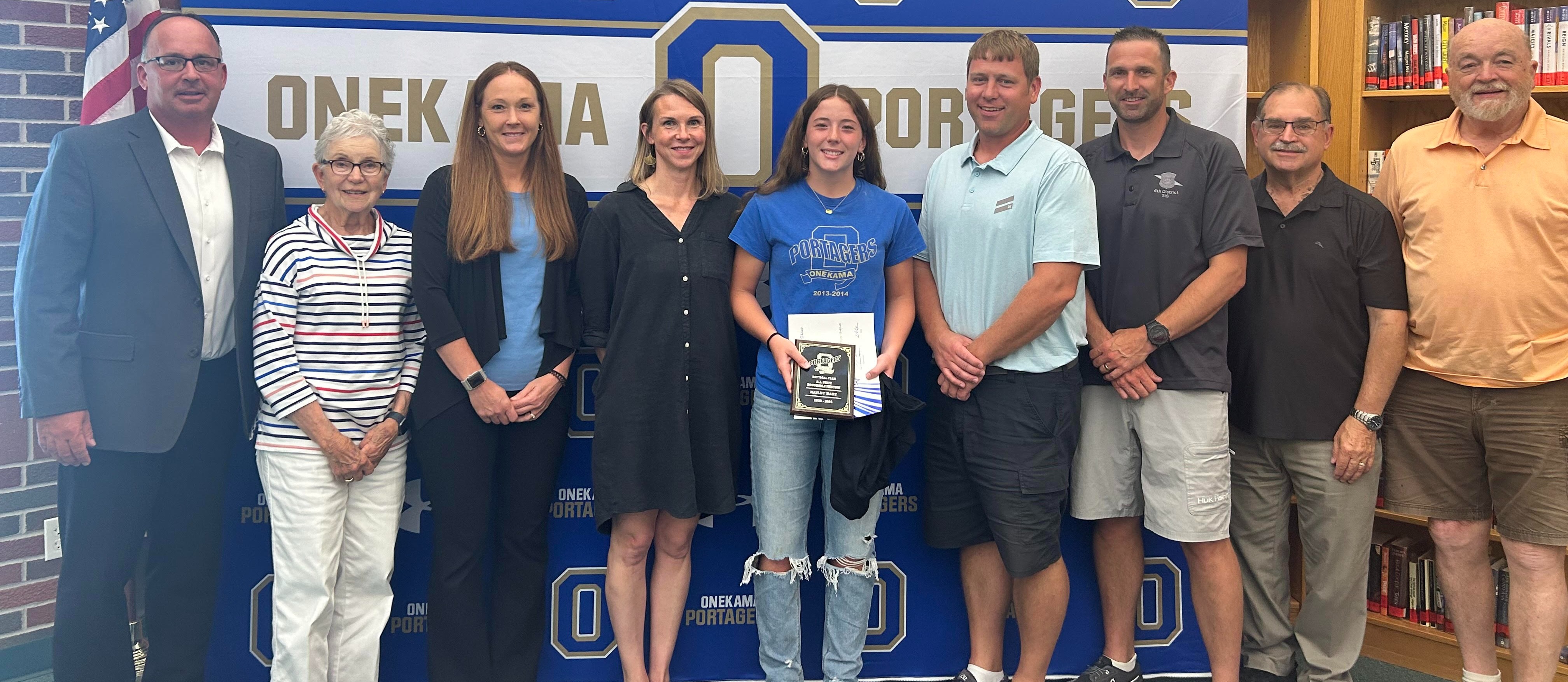 Rising junior Hailey Hart was recognized at a recent school board meeting for receiving All-State Honorable Mention honors in softball this season.