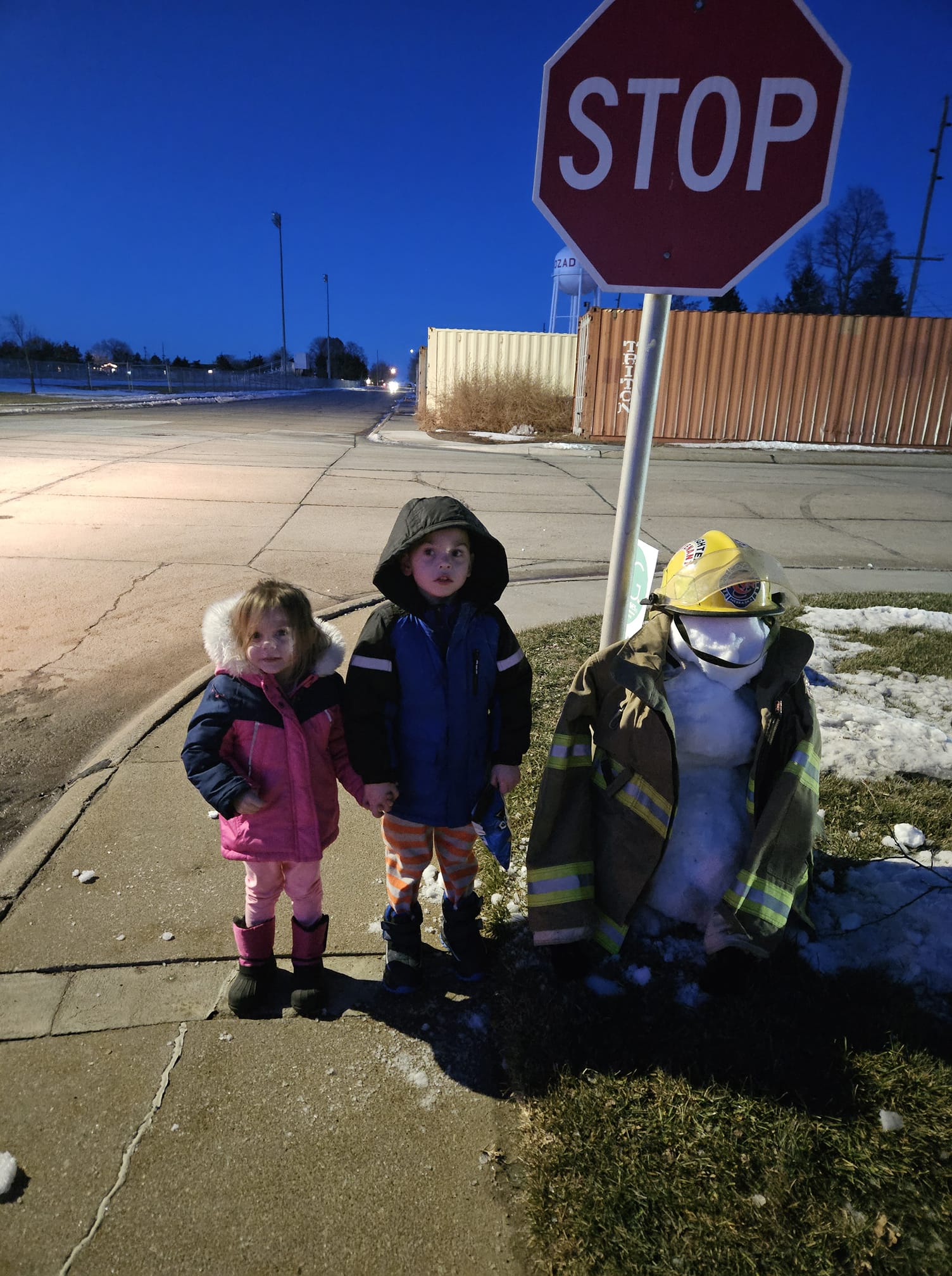 snowman and 2 children