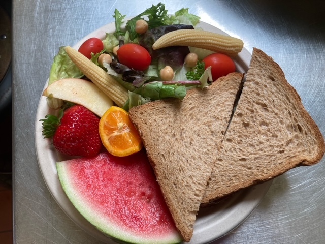 sandwich with fruit and salad