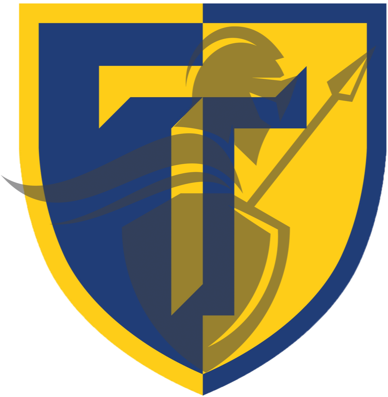 Tulpehocken logo featuring a blue and yellow shield with a Trojan helmet and spear