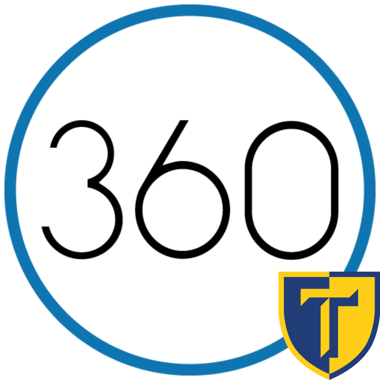 A blue circle with the numbers 360 in the middle, and the Tulpehocken logo in the bottom right