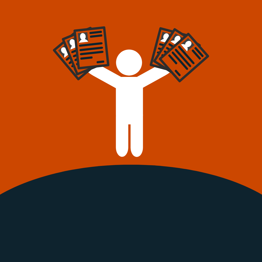 cartoon avatar holding flyers on orange background