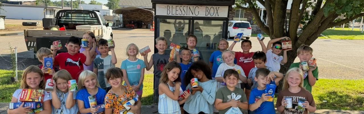 Children at the blessing box