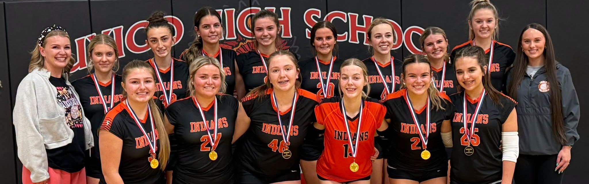 The Lady Indians Volleyball team kept fans on the edge of their seats and earned FIRST PLACE in the OFC Tournament hosted at Puxico today! They defeated Twin Rivers in the first round to advance to the championship bracket, where they faced a tough Doniphan Donettes team and brought home the title!