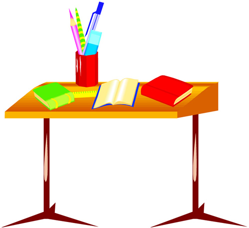 illustration of a desk with books and pencils
