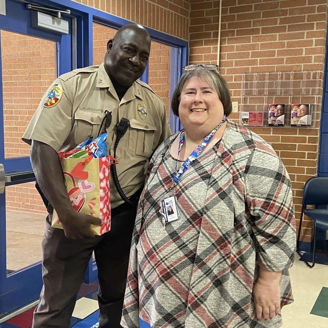 police with lady and presents