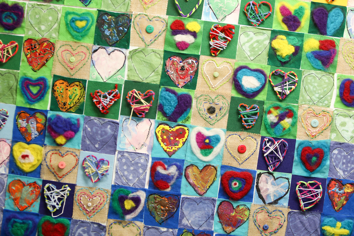 Heart inspired art pieces made by students
