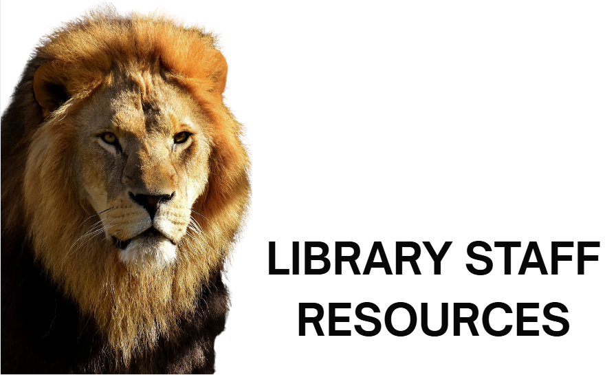 lion with text, "library staff resources"