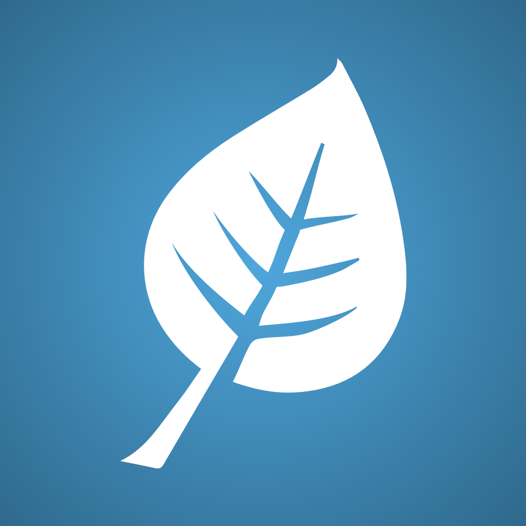 Logo of a white leaf and a blue background
