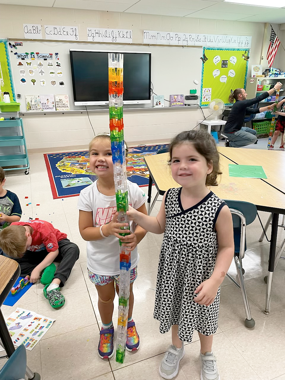 kids stacking blocks