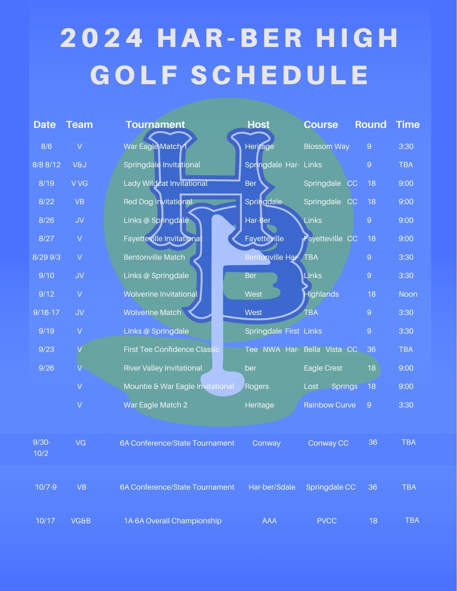 Golf Schedule