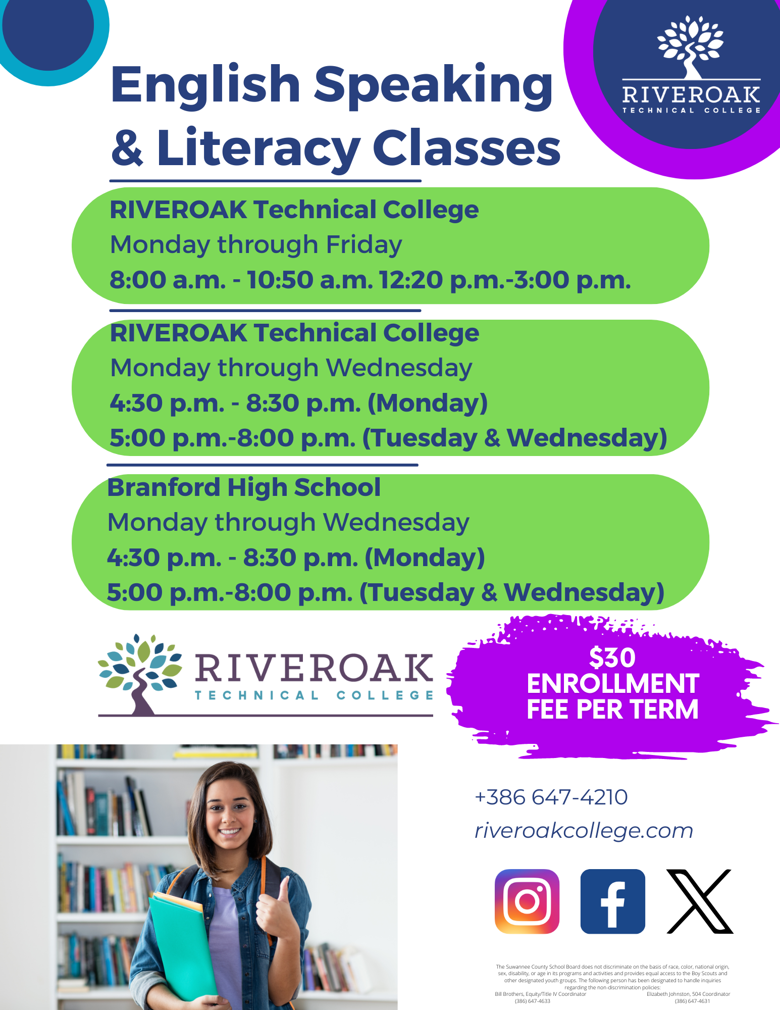 English Speaking & Literacy Classes Flyer