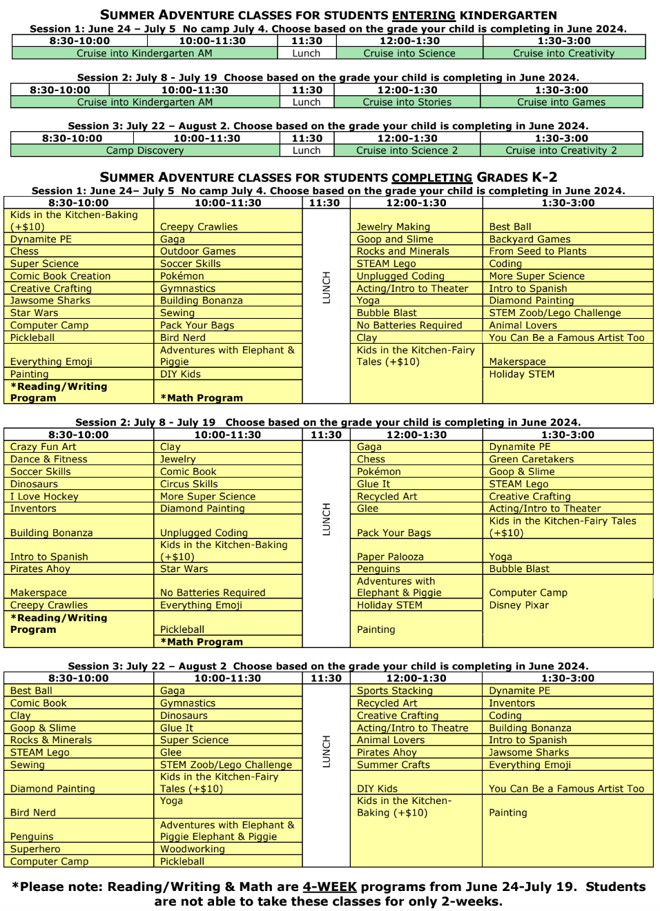 Class Schedules