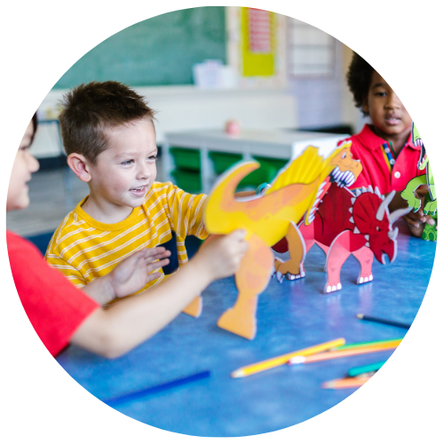 Kids playing with toys (Dinosaurs) 