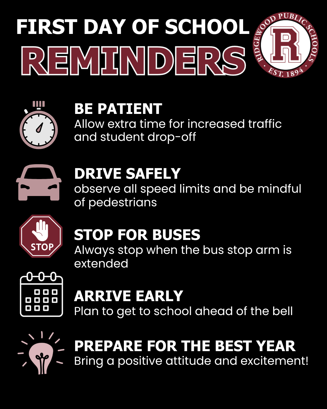 First Day of School Reminders