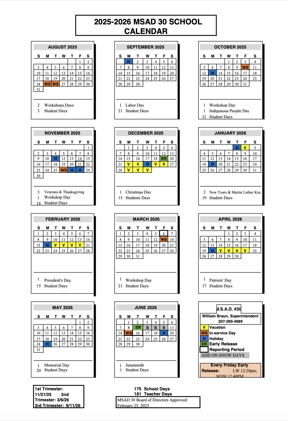 25-26 School Calendar