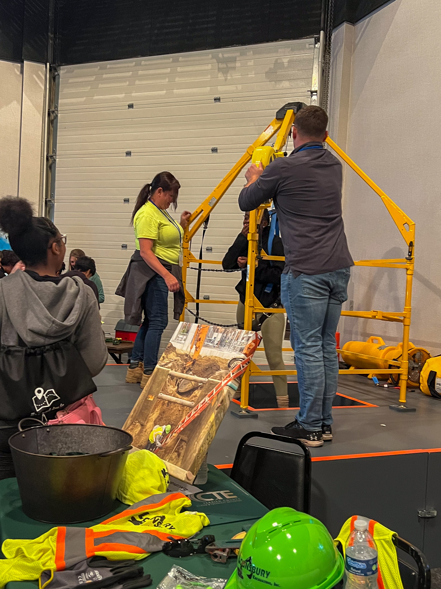 career day student inside of equipment