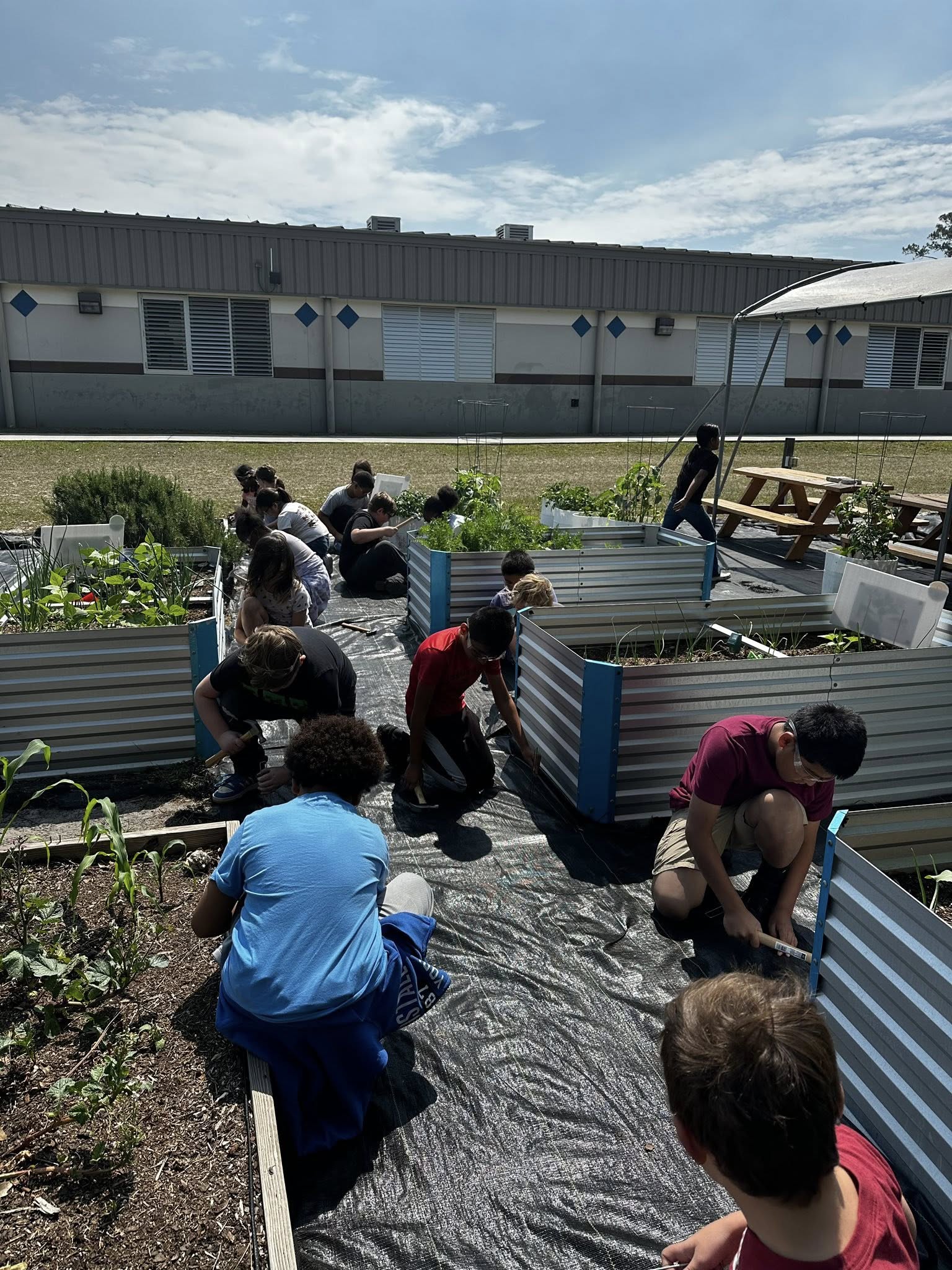 Pineview students in garden