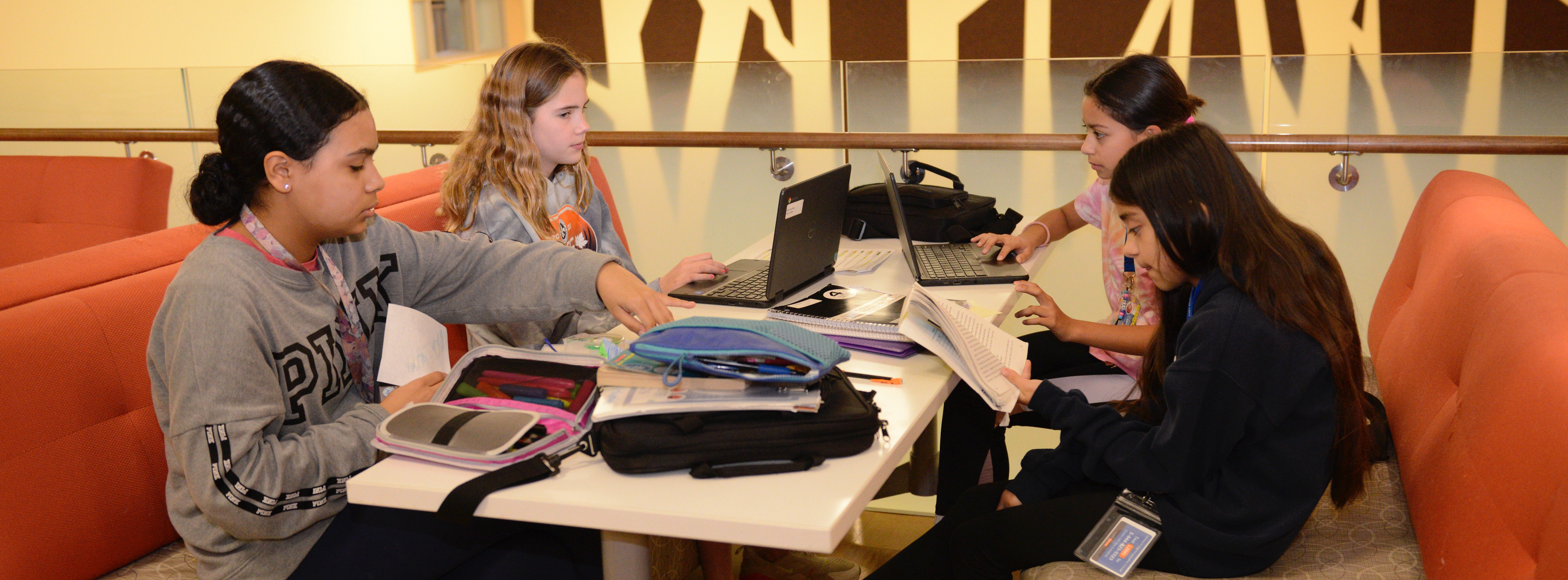 Students working at a table