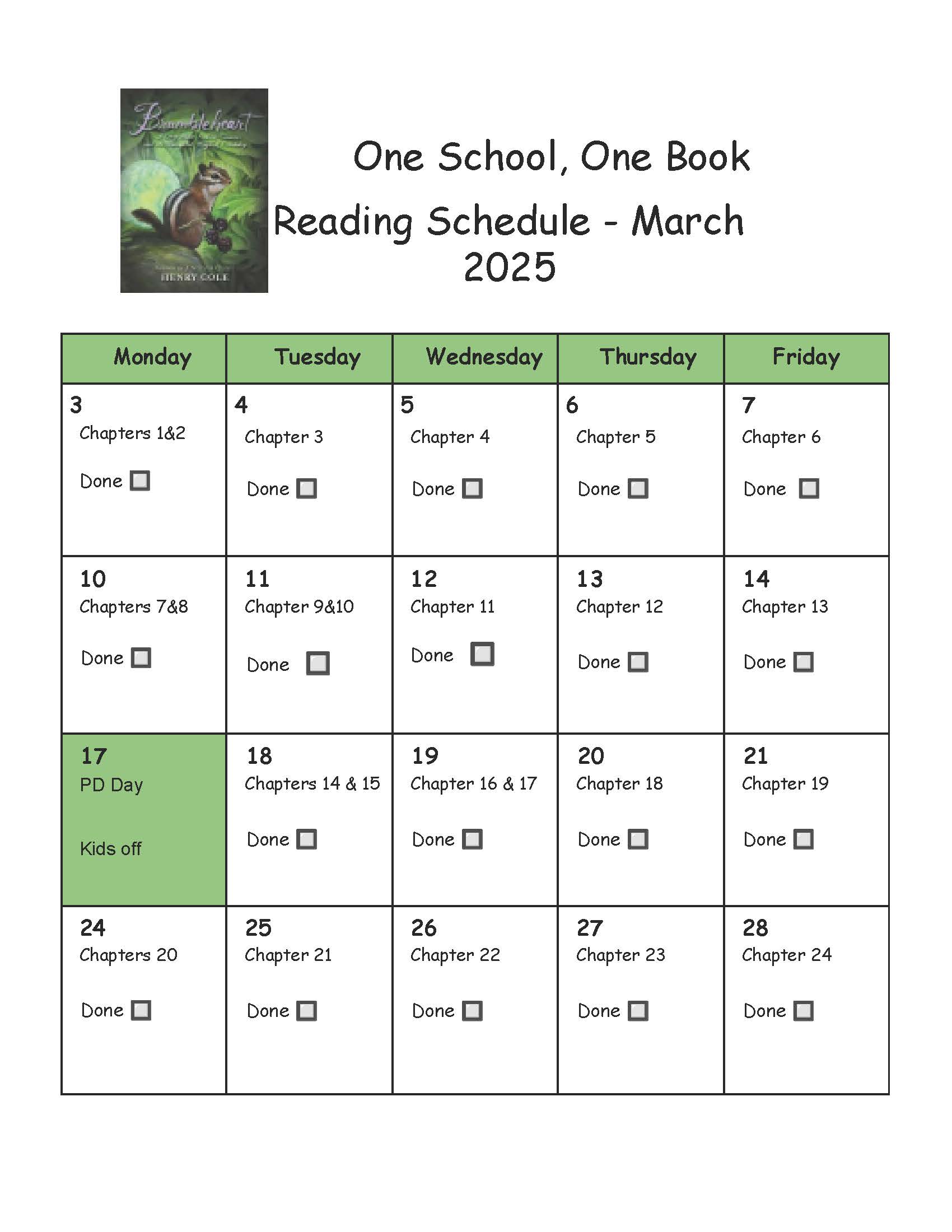 One School One Book Reading Schedule