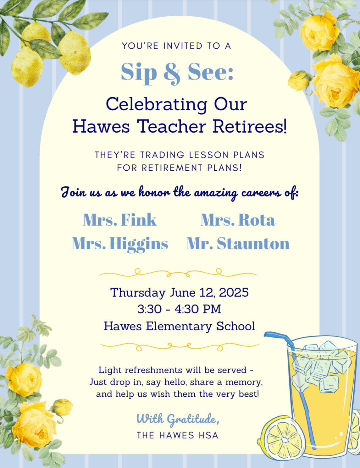 Hawes Retiree Celebration Flyer 2025