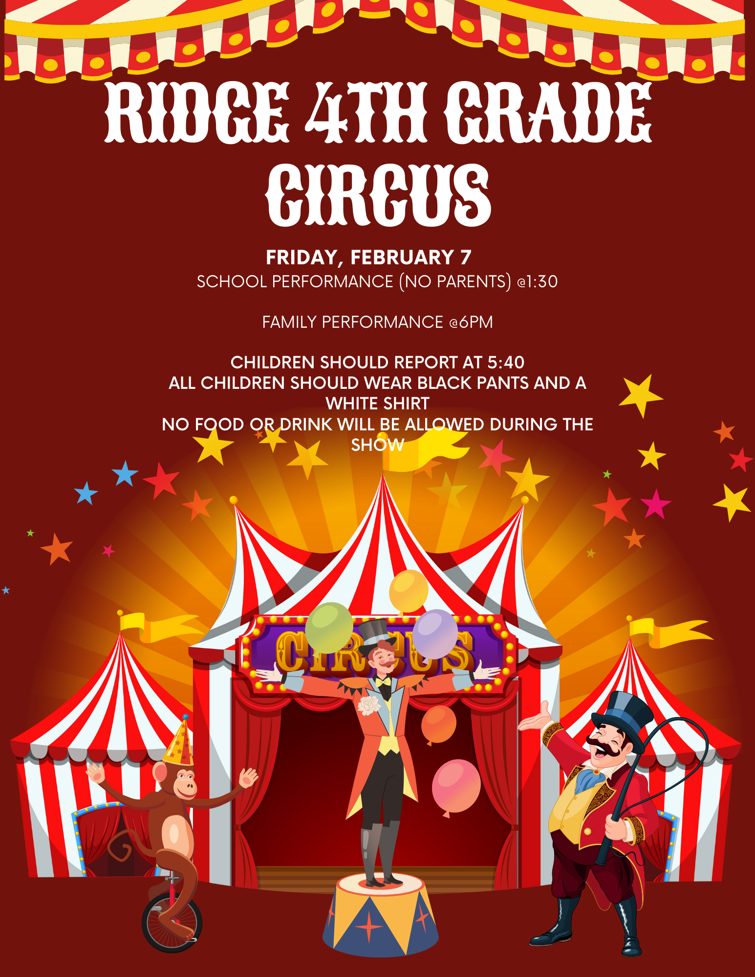 Ridge 4th Grade Circus - Friday, February 7th - Family Performance at 6:00PM