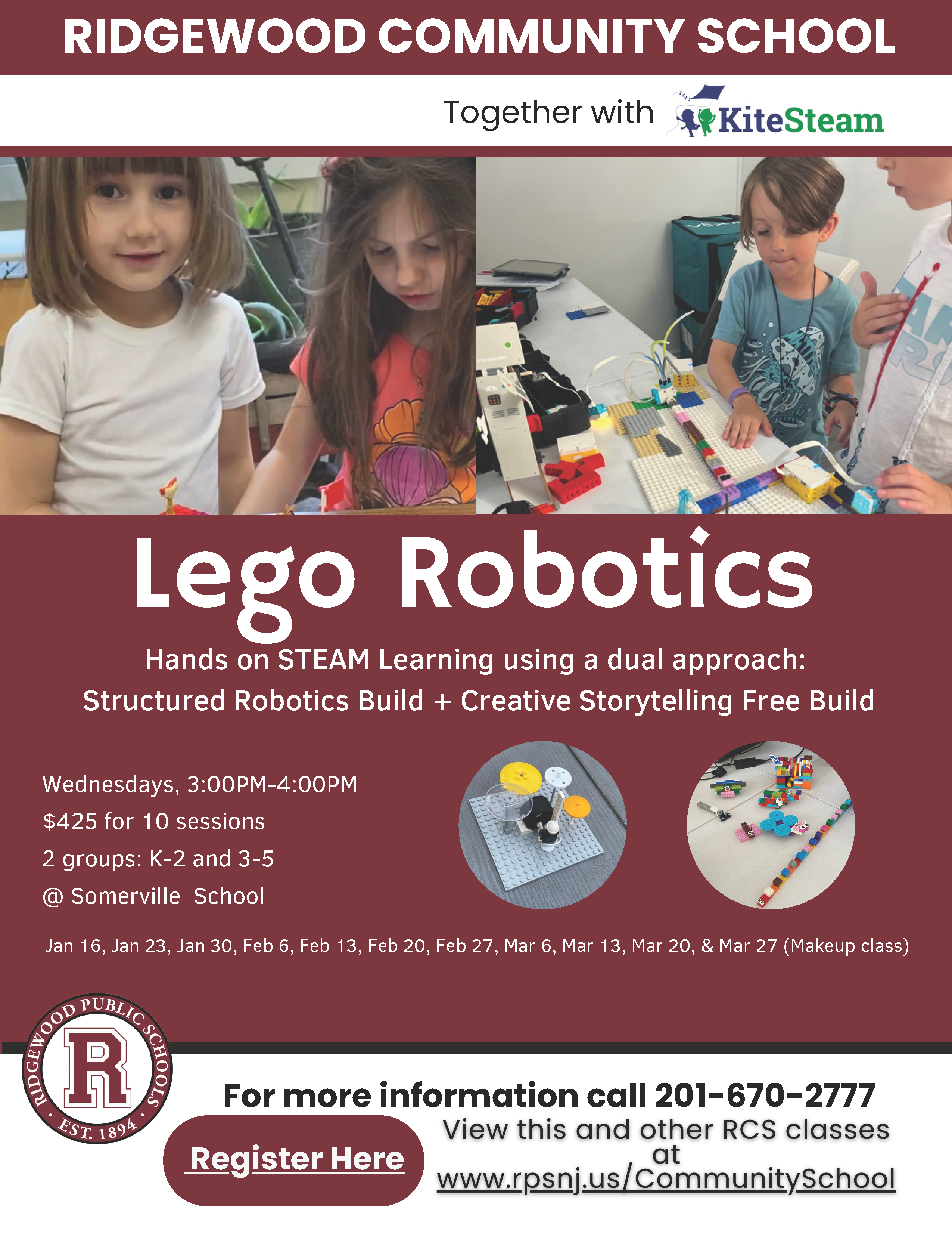 Lego Robotics for K-2 and 3-5 - Starts January 16th Lego Robotics for K-2 and 3-5 - Starts January 16th 