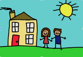 house with two people and sun