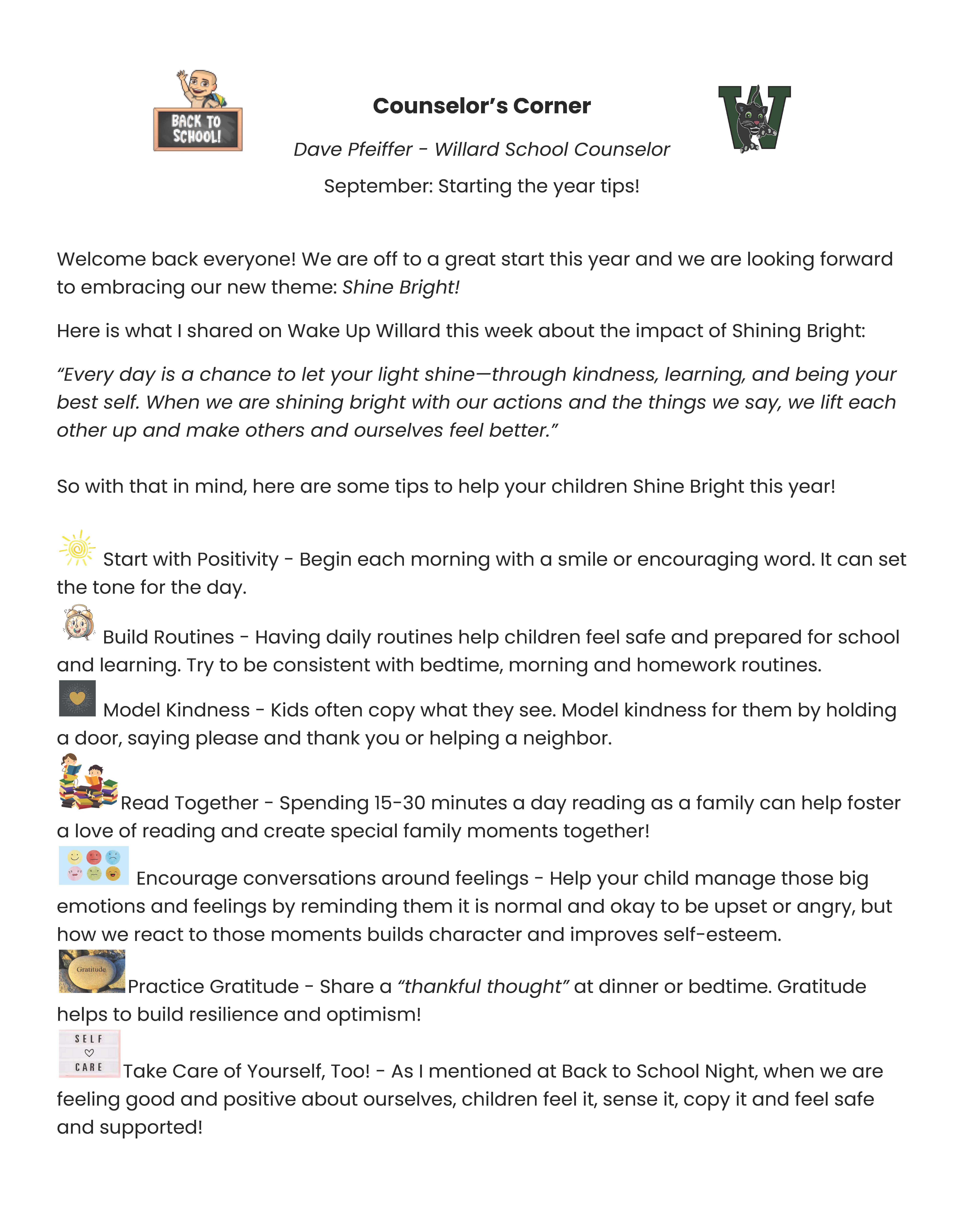 Counselor corner newsletter