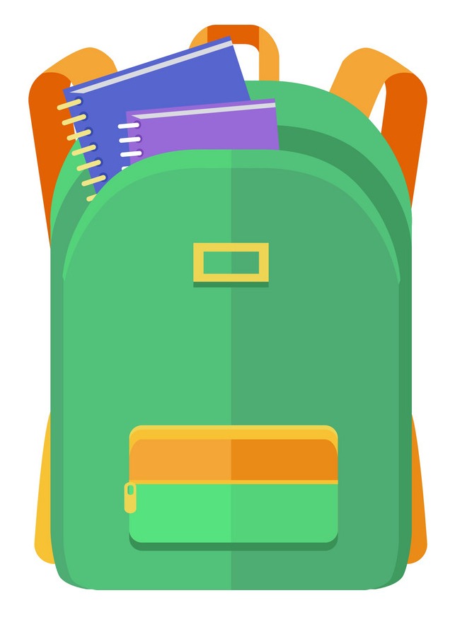 Green backpack with notebooks