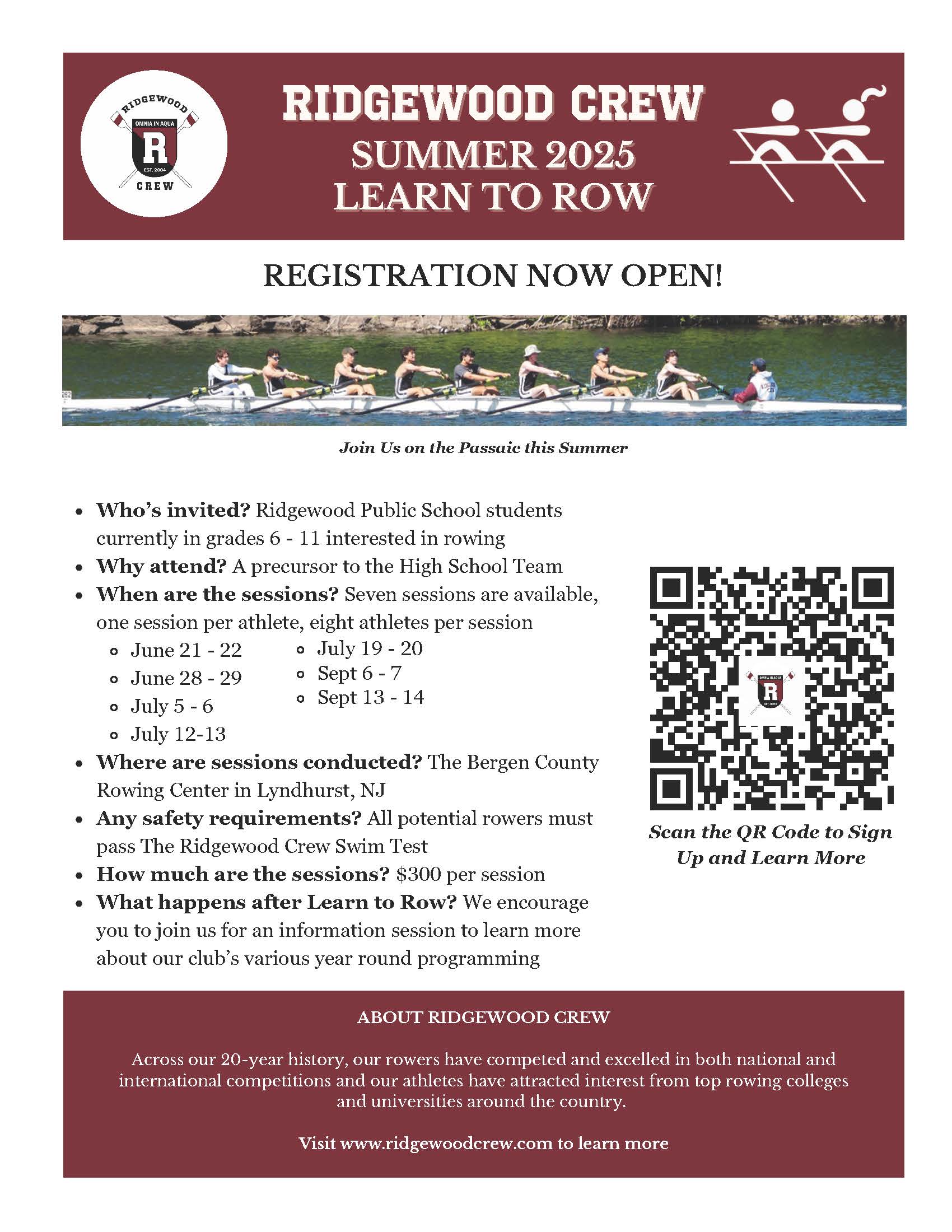 Summer Rowing for Grades 6-11