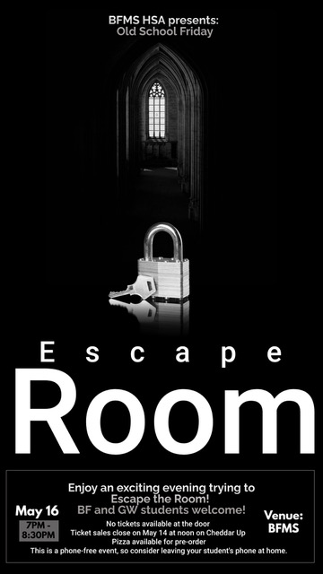 Escape Room - May 16th at 7pm - at BFMS